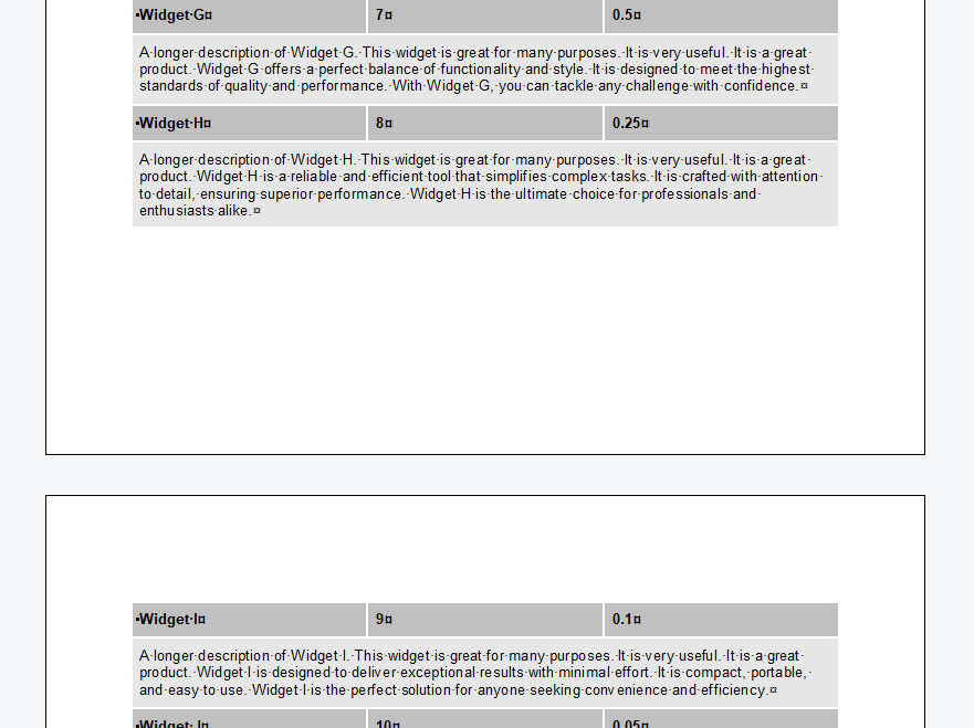 Table with keep with next setting and long text
