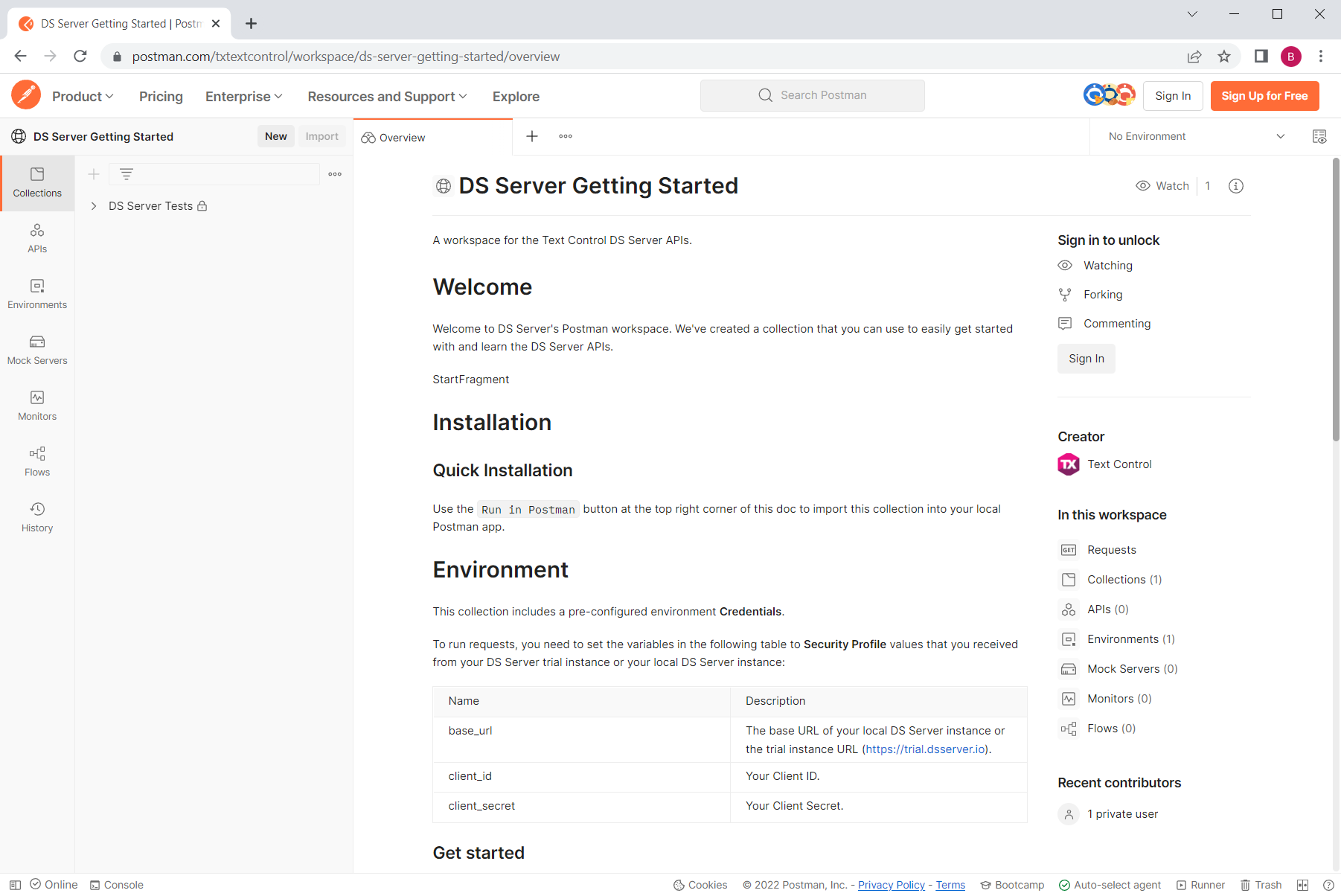 Postman Workspace for DS Server Postman Workspace for DS Server