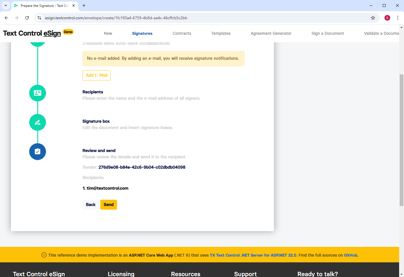 eSign Demo of TX Text Control