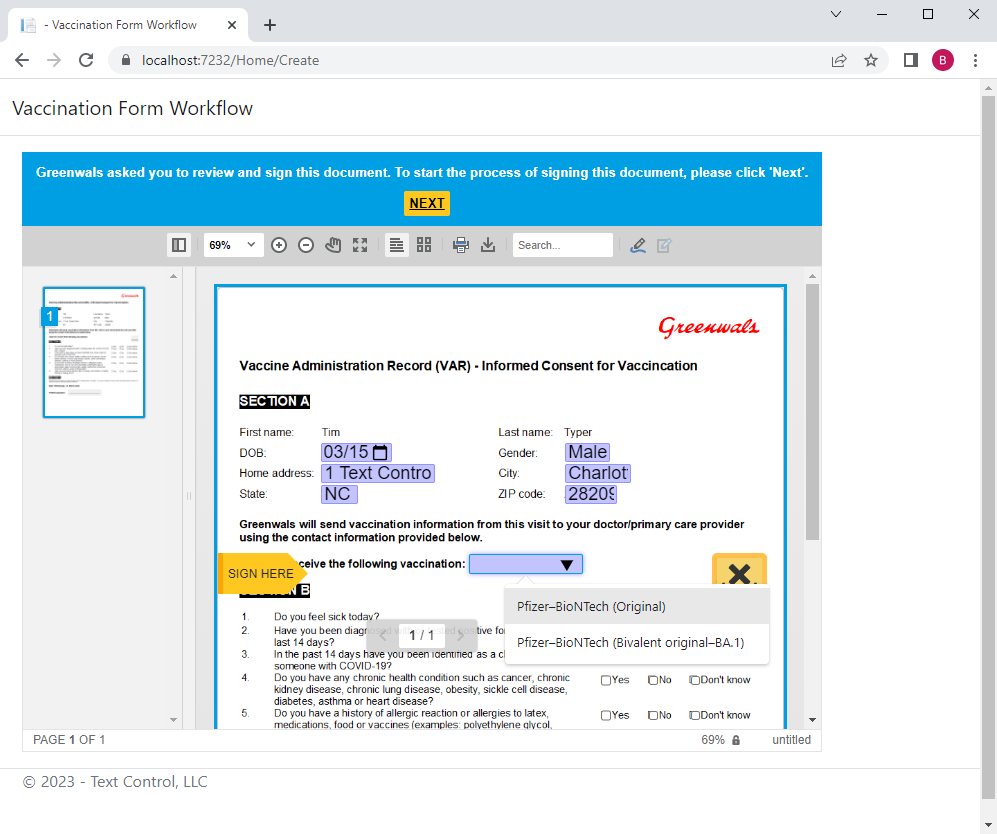 Vaccine Administration Record (VAR) Form