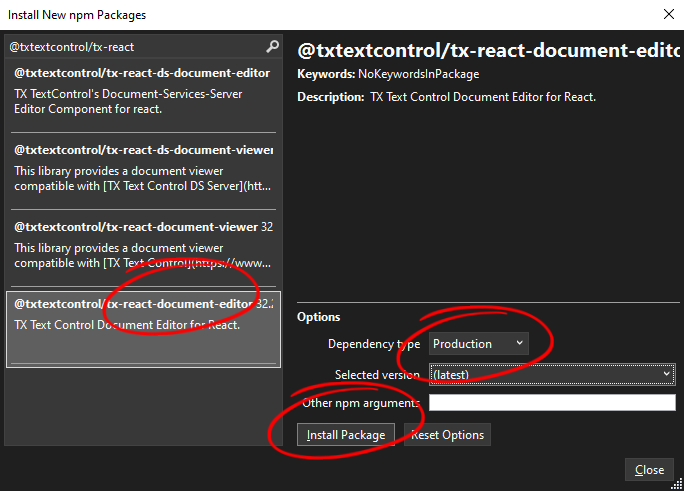 TX Text Control npm packages