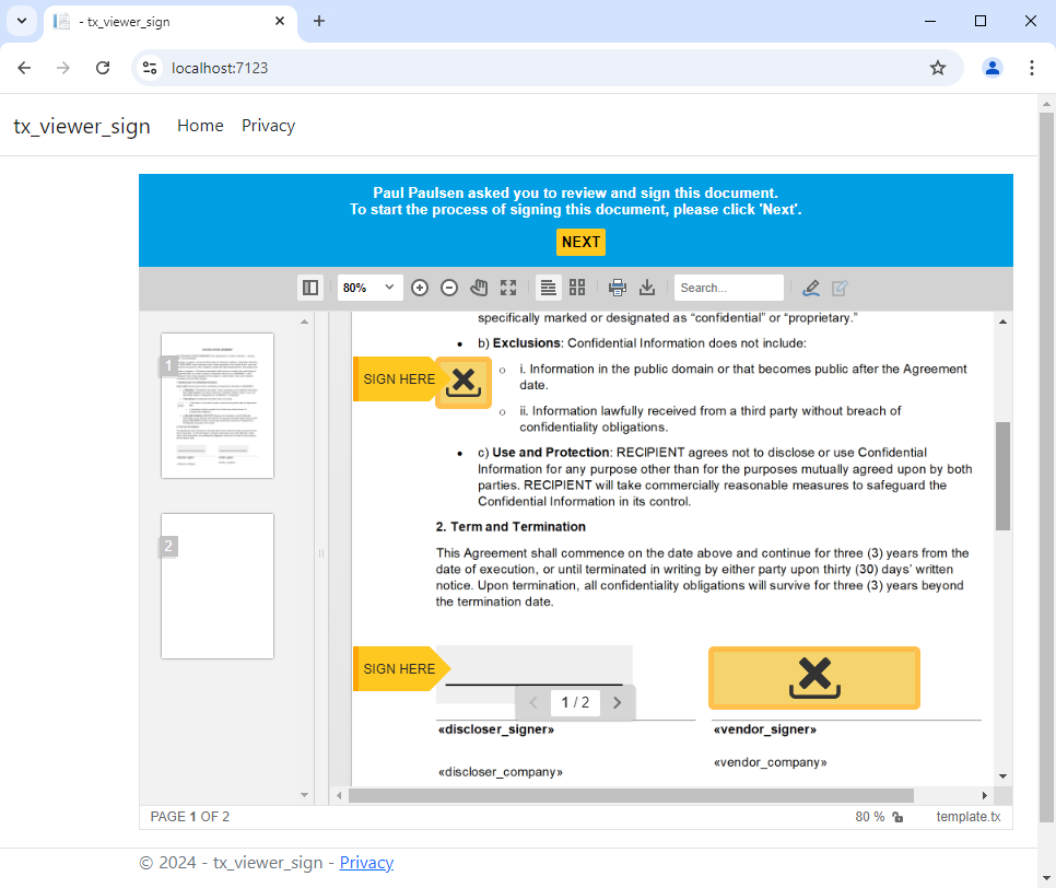 Initializing the Document Viewer with signature fields