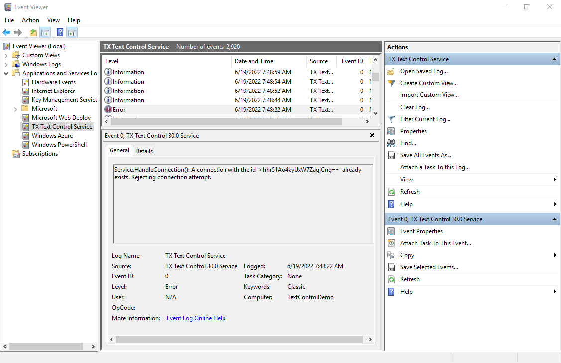 Event Viewer TX Text Control