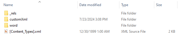 Custom XML folder structure in DOCX