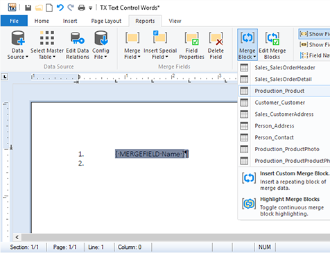 Reporting: Merge blocks rendered as numbered lists Reporting: Merge blocks rendered as numbered lists
