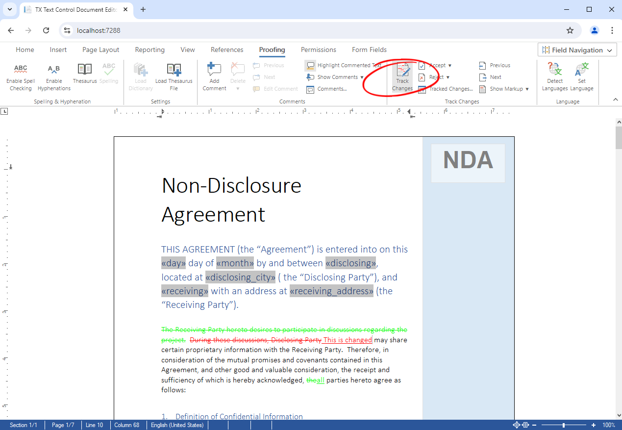 Track Changes with TX Text Control