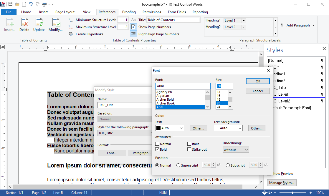 Table of contents in X19