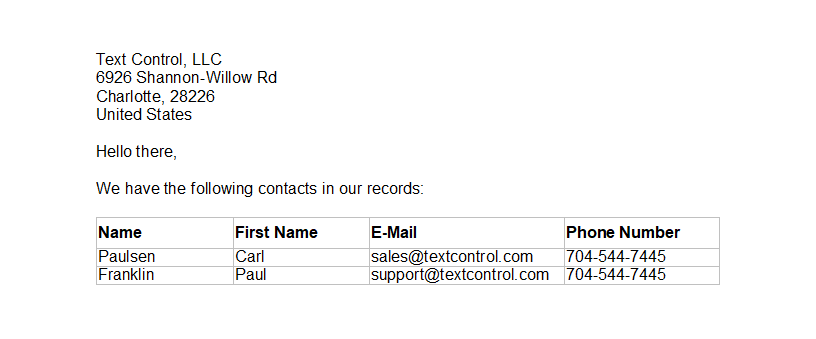 TX Text Control sample template TX Text Control sample template