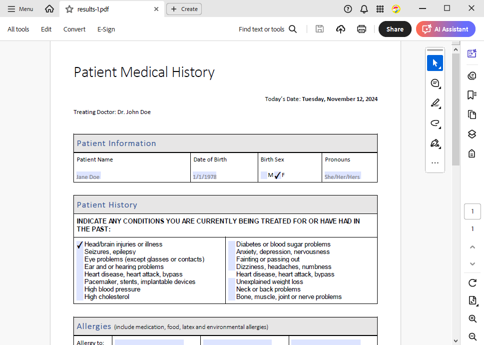 PDF Form with merged data