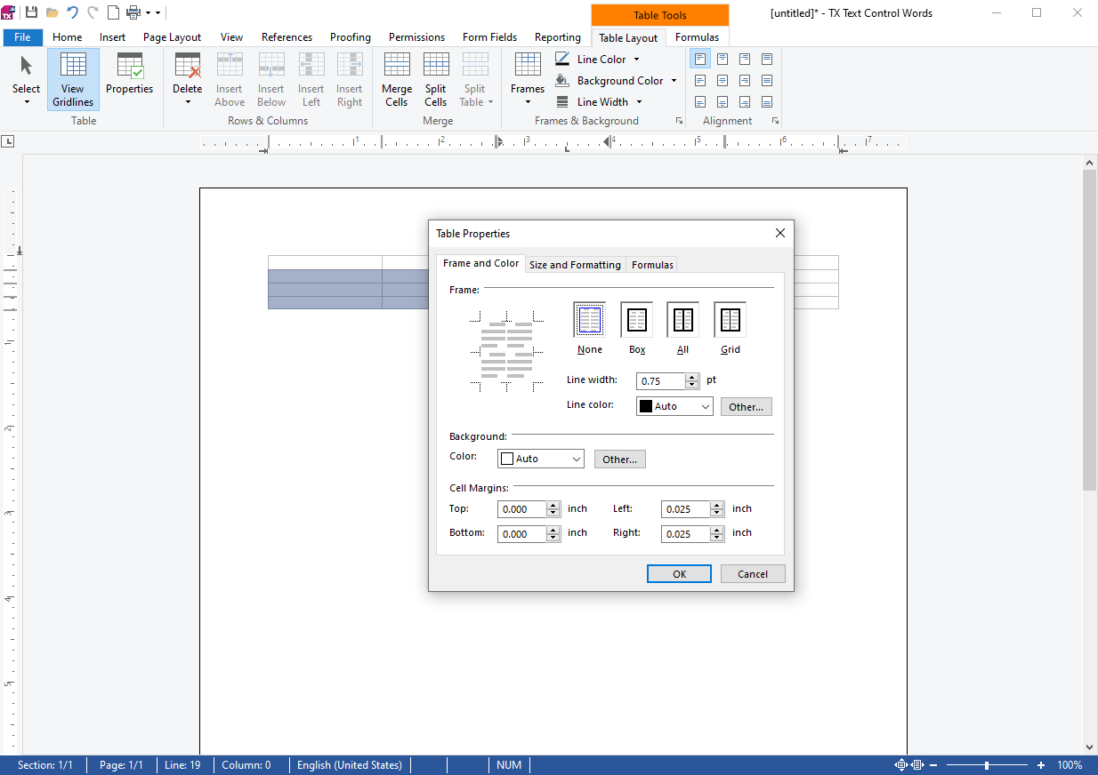 Tables in TX Text Control