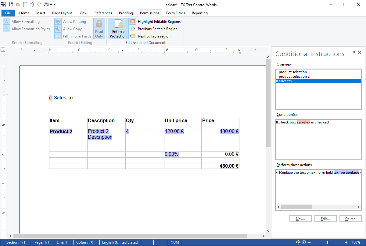 Condition in Text Control Condition in Text Control