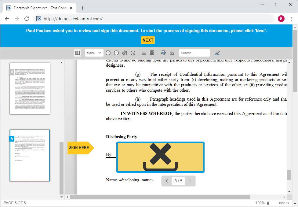 Electronic signatures in TX Text Control