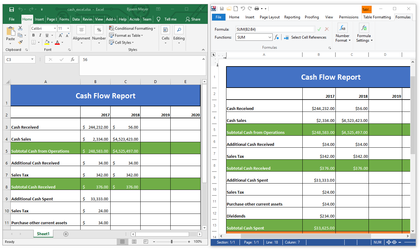 Excel documents