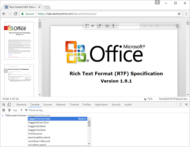 Using the ASP.NET MVC DocumentViewer JavaScript API