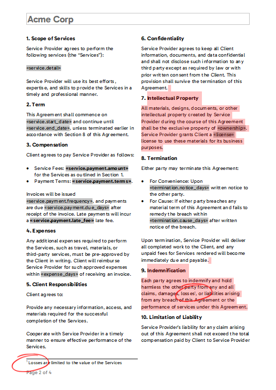 Contract Template in TX Text Control