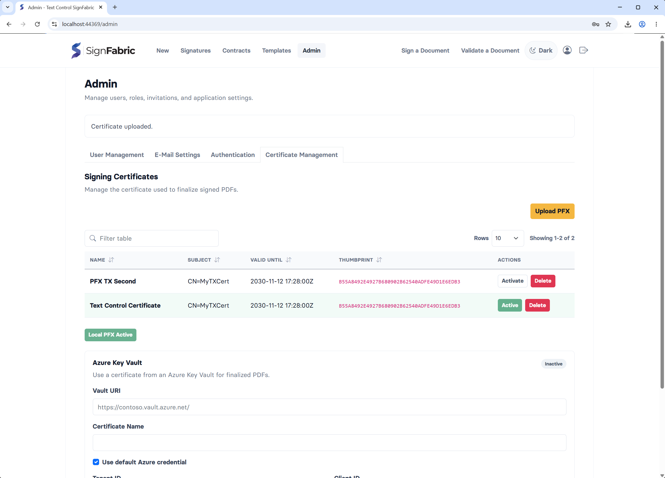 SignFabric User Interface SignFabric User Interface