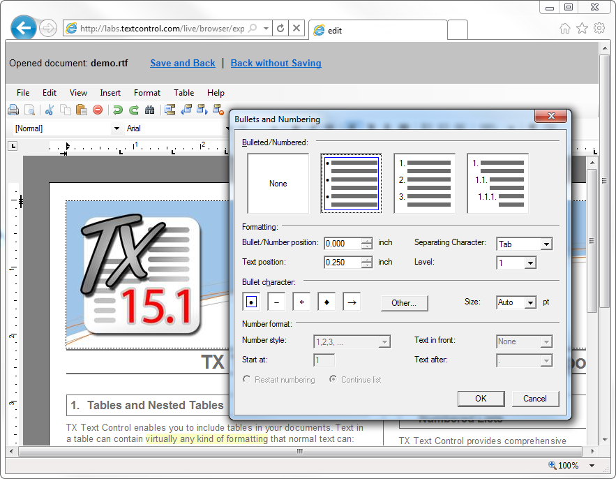 TX Text Control in Internet Explorer 9 TX Text Control in Internet Explorer 9