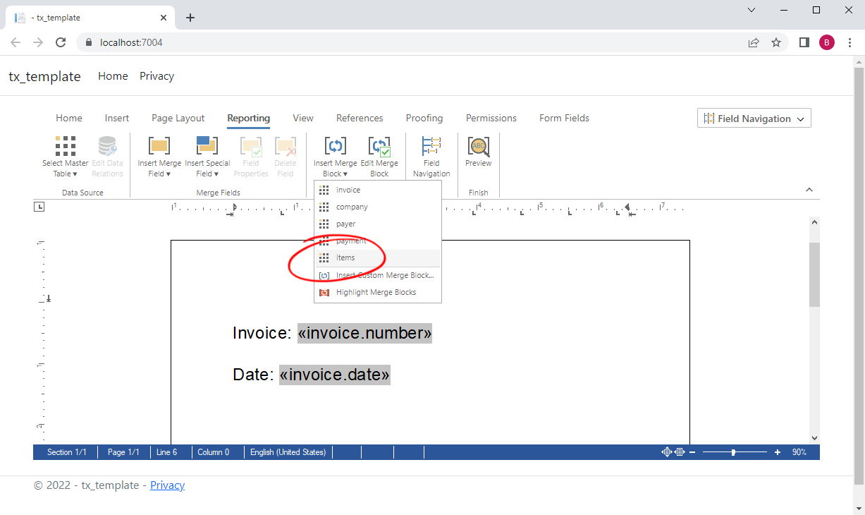 Invoice creation with TX Text Control