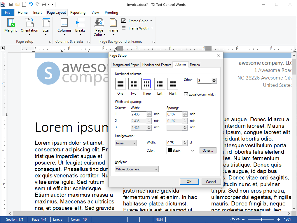 Add page columns to your documents Add page columns to your documents