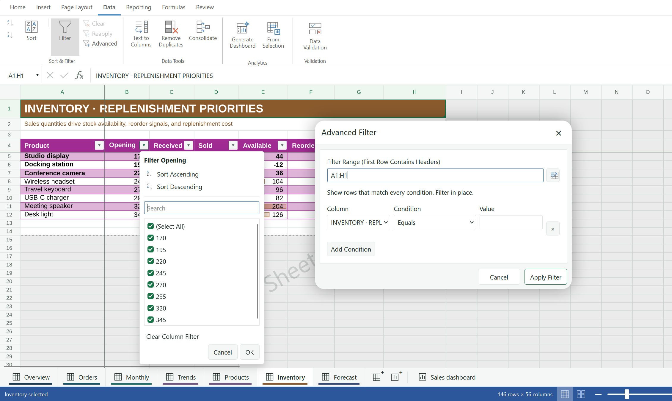 TX Sheet Control Sorting and Filtering