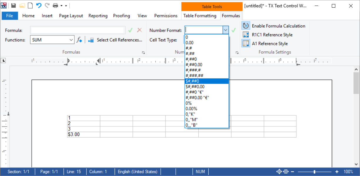 Ribbon tab formulas