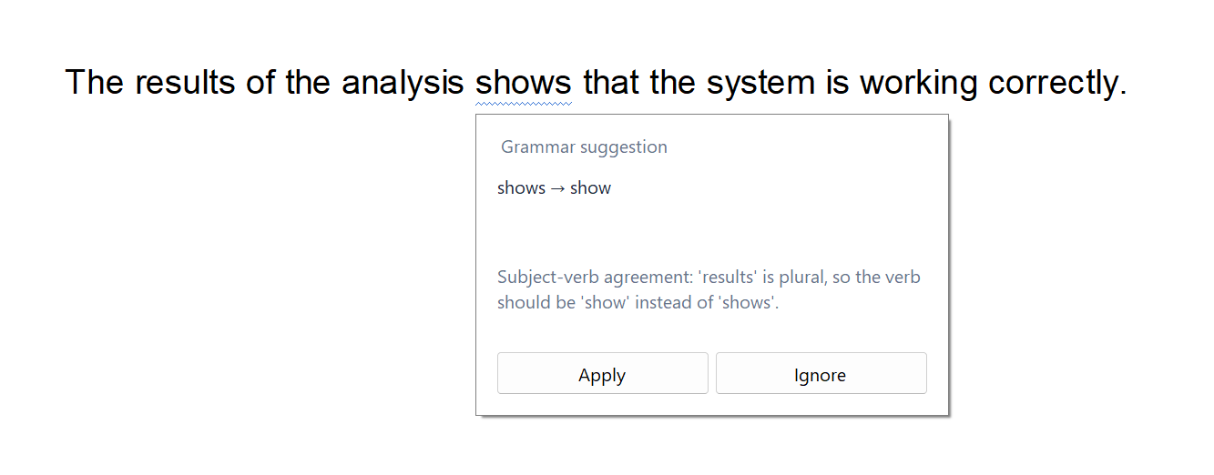 Example of a grammatical error highlighted by AI Example of a grammatical error highlighted by AI