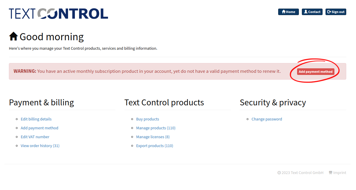 Text Control Store Dashboard Text Control Store Dashboard