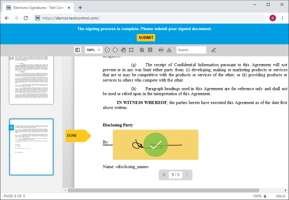 Electronic signatures in TX Text Control