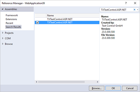 Updating your TXTextControl.Web ASP.NET Web Forms project from version X12 to X13 (23.0)