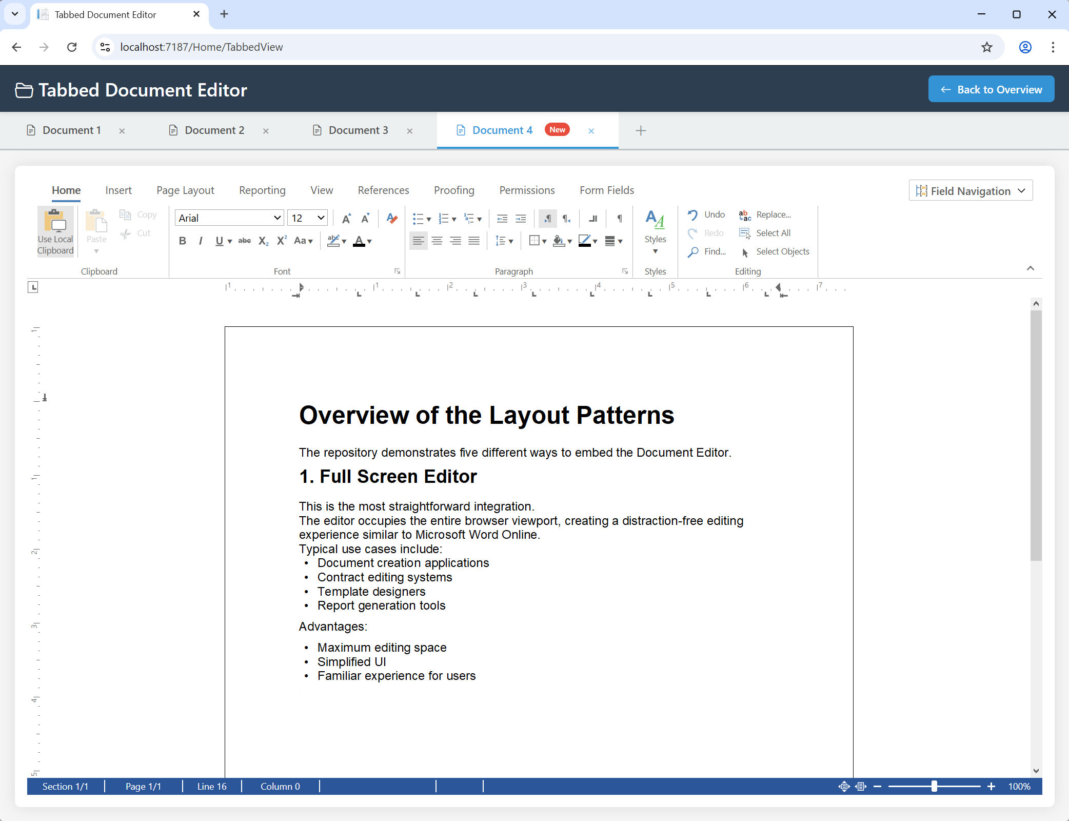 Tabbed Document Editor Example
