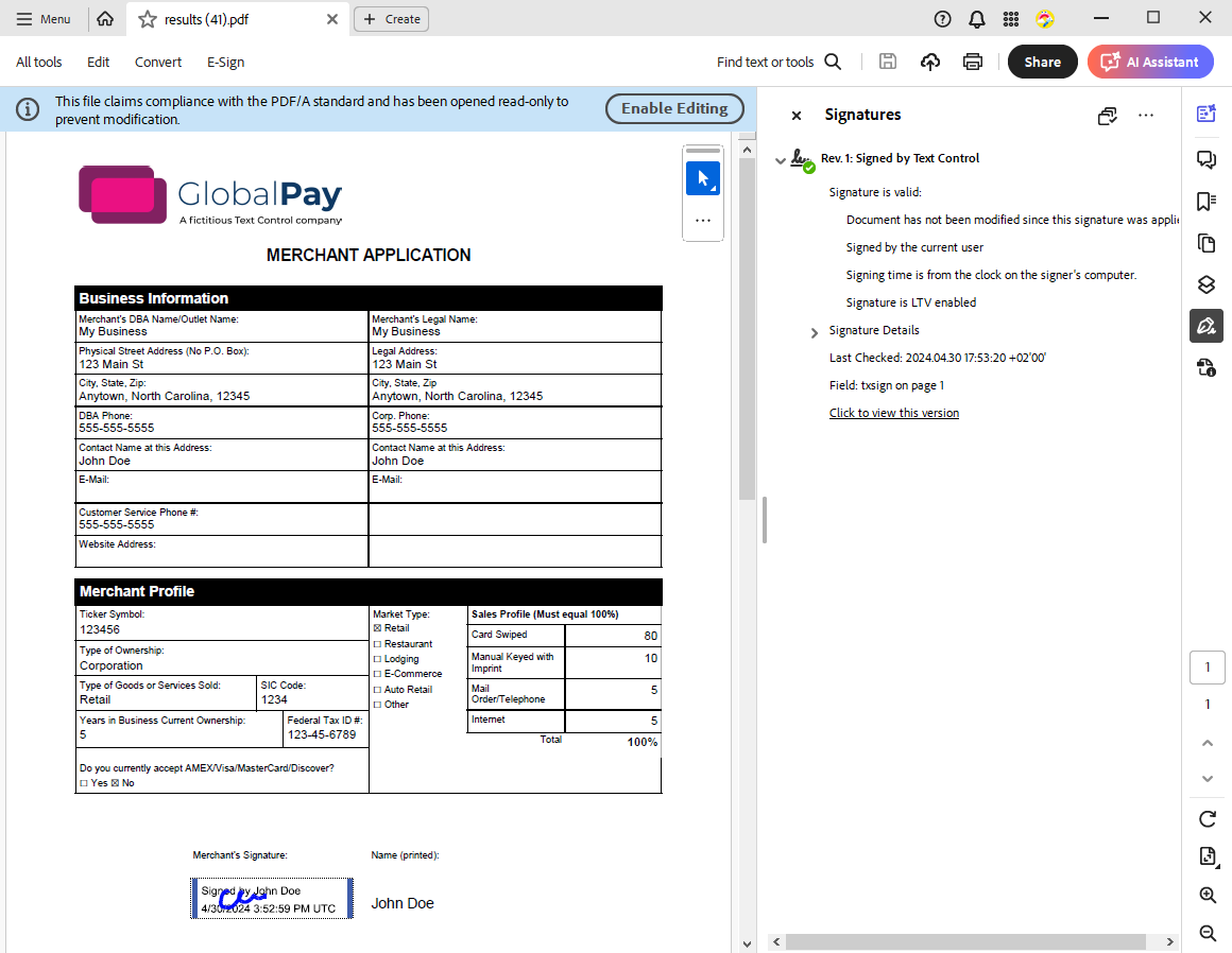 Digital signatures with TX Text Control