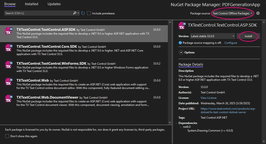 Adding the TX Text Control Package Adding the TX Text Control Package