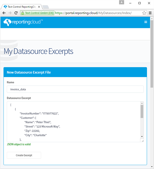 Datasource excerpt