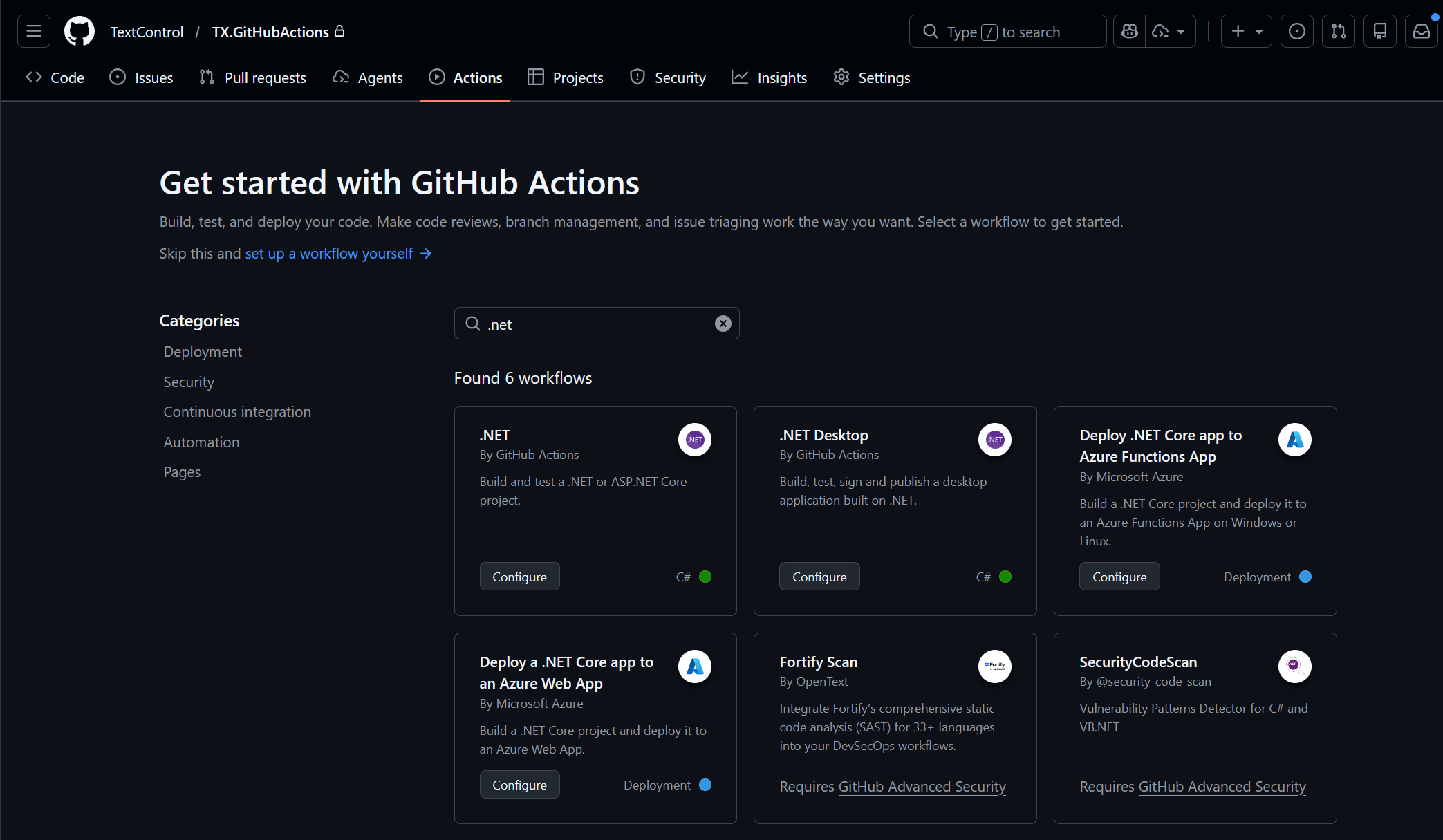 GitHub Workflow Selection