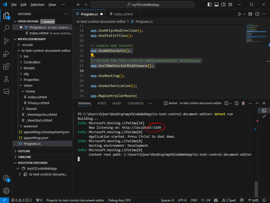 TX Text Control in VS Code TX Text Control in VS Code