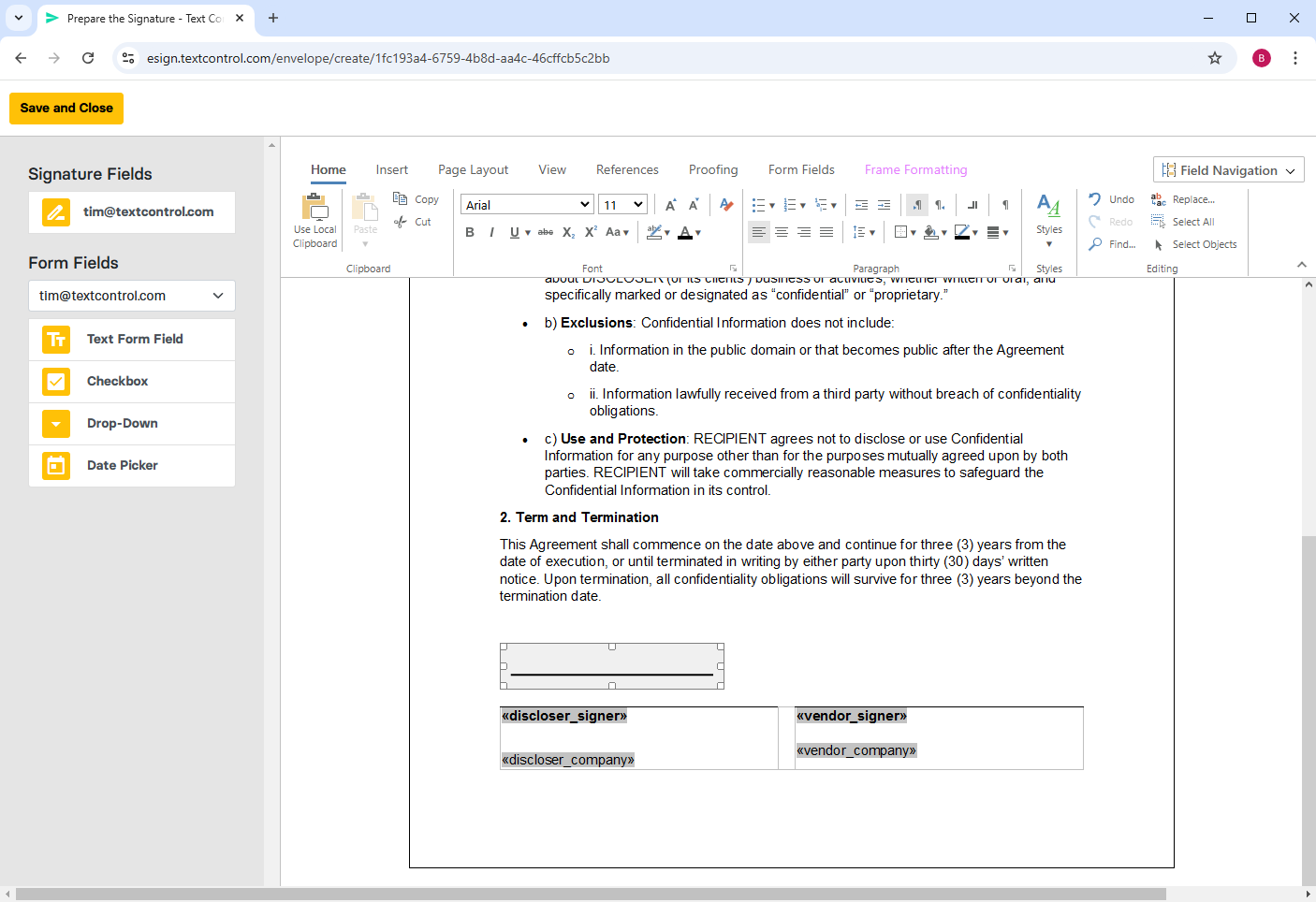 eSign Demo of TX Text Control