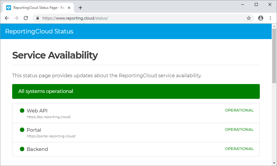 ReportingCloud API Status