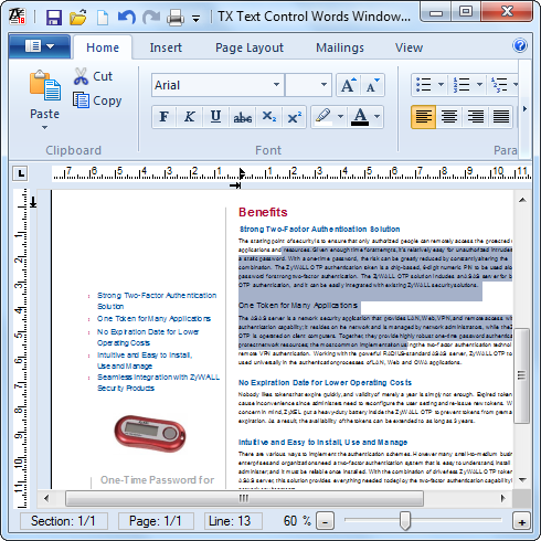PDF opened in TX Text Control 18.0 (Beta)