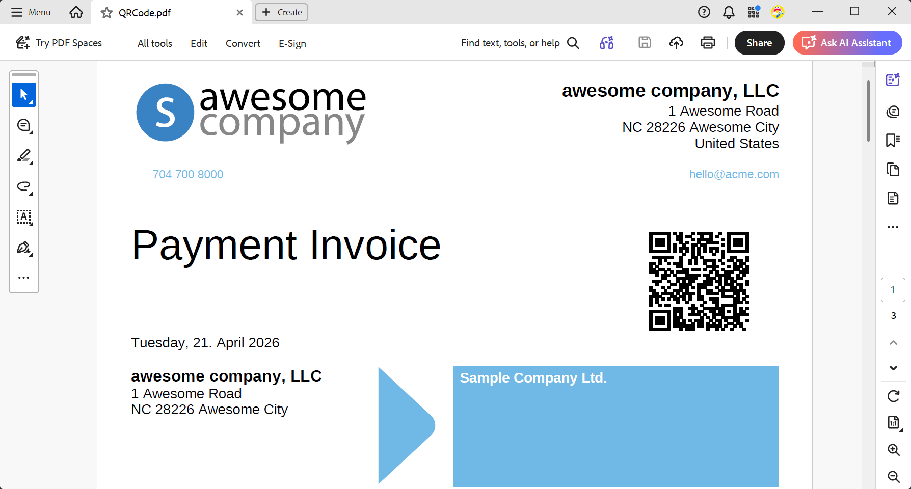 Generated Invoice with QR Code