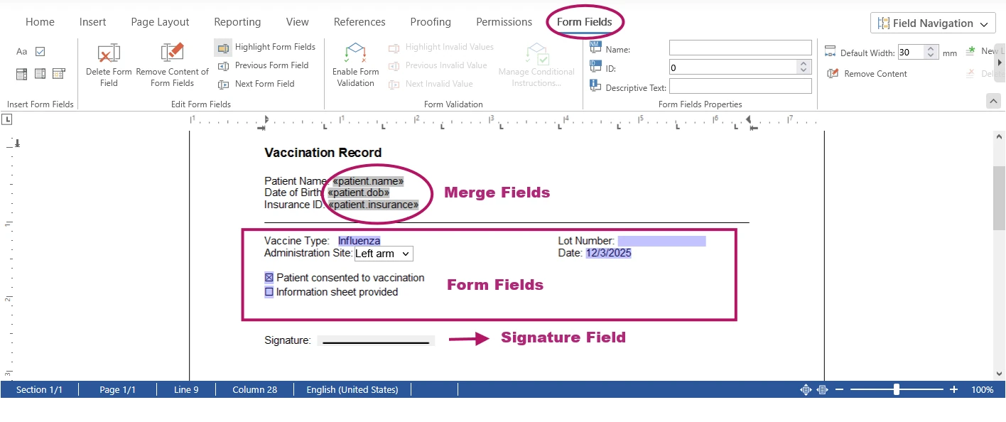 Form Template in TX Text Control