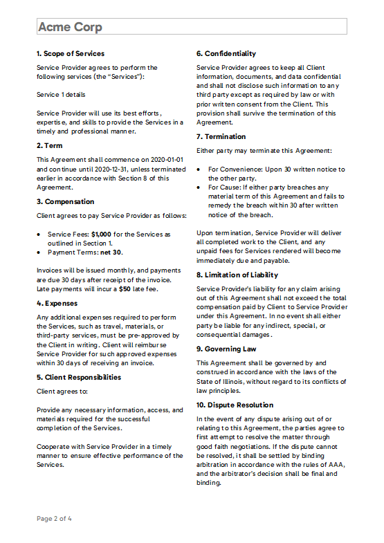 Contract Template in TX Text Control