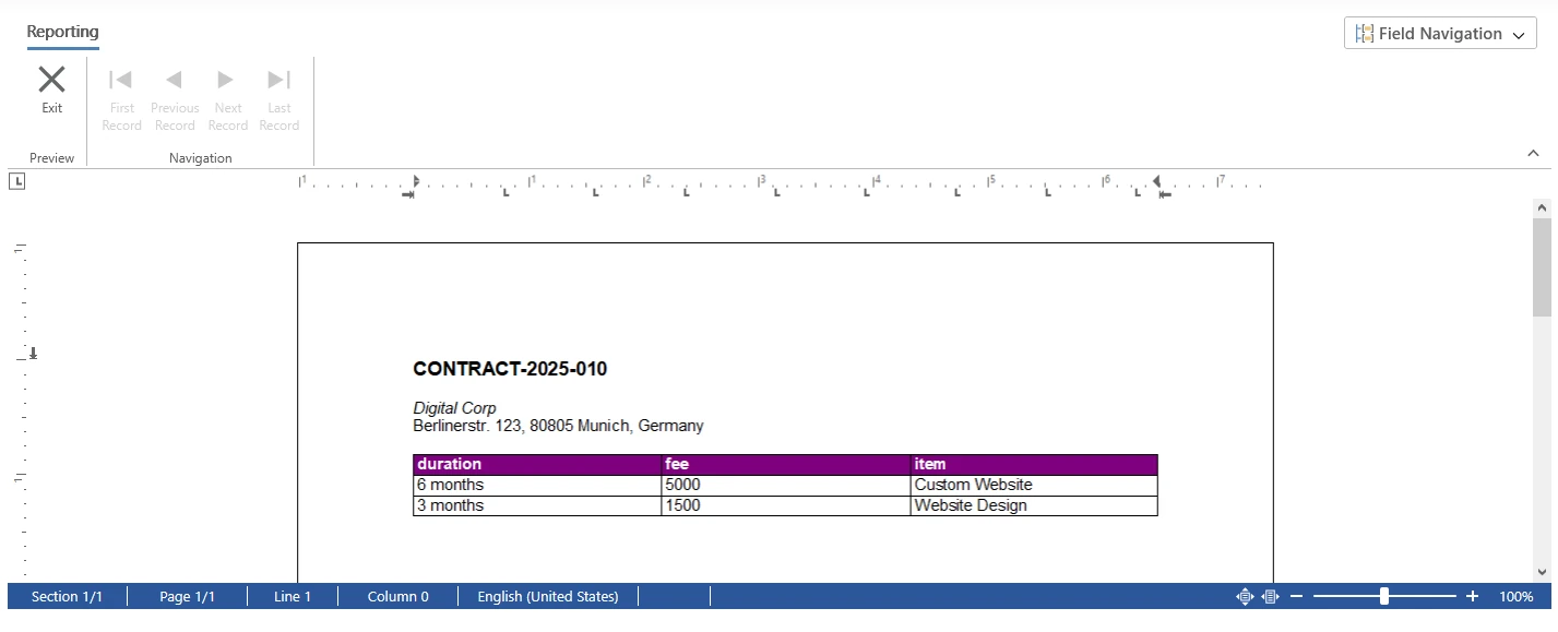 Merged Document in TX Text Control