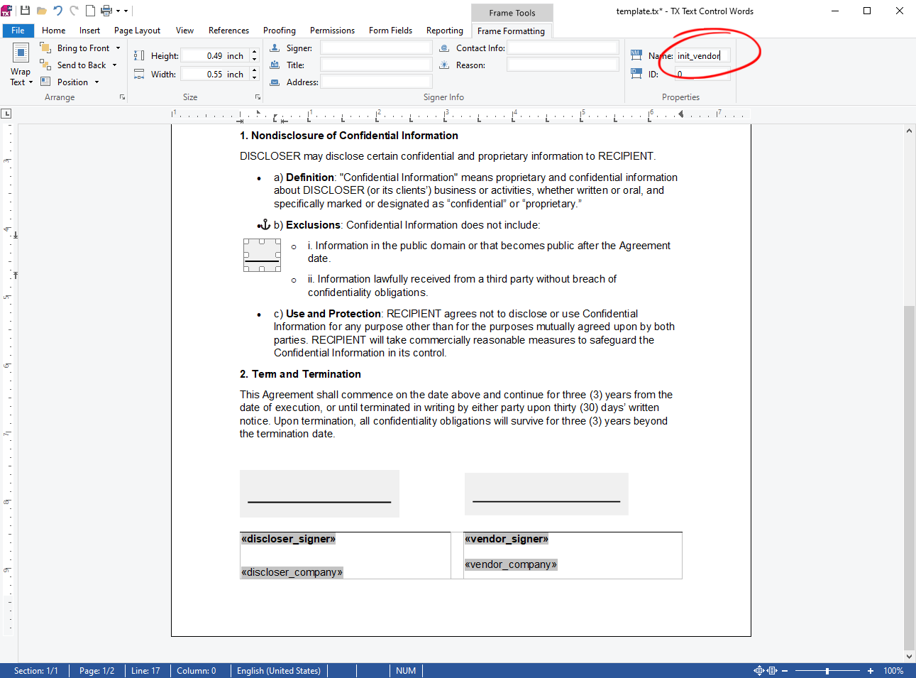 Creating signature templates with TX Text Control