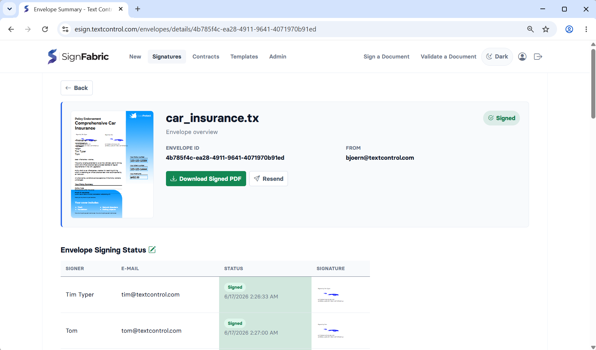 SignFabric Audit Trail SignFabric Audit Trail