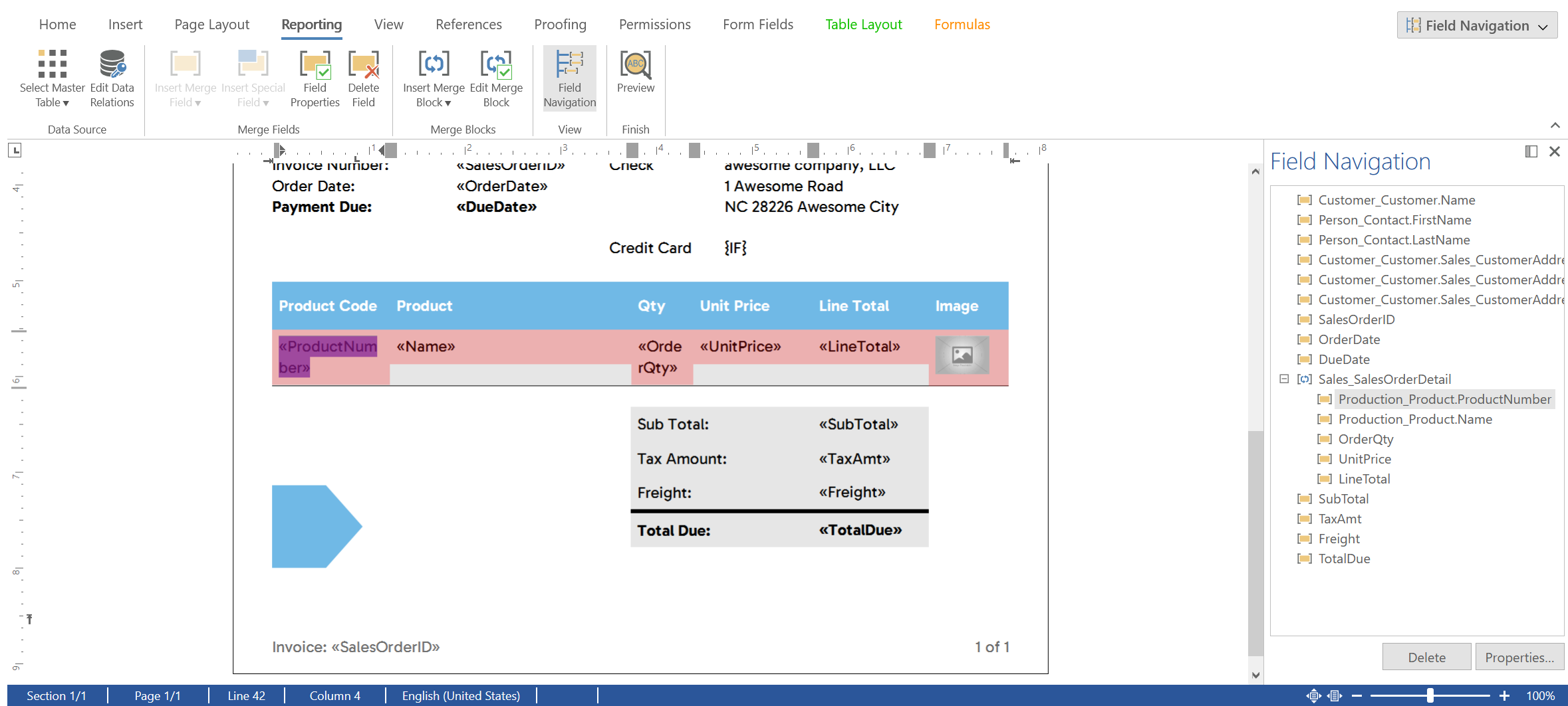 TX Text Control template example