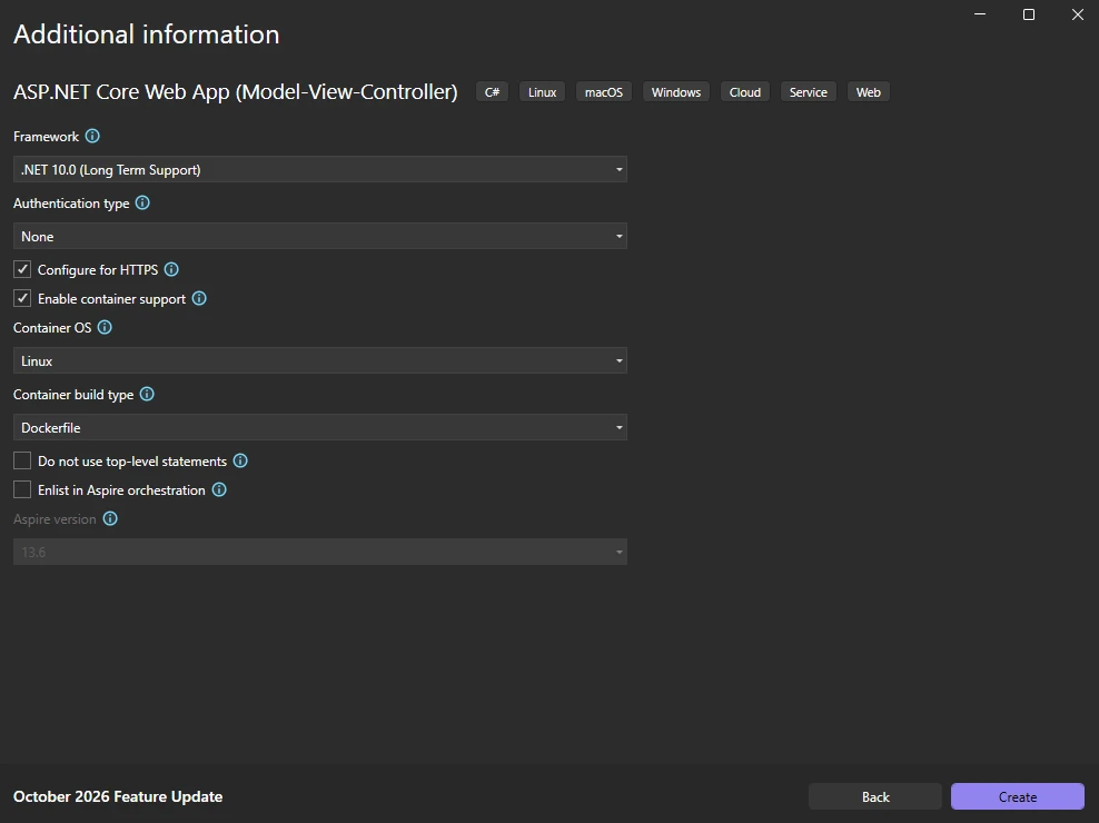 Create the ASP.NET Core Project Create the ASP.NET Core Project