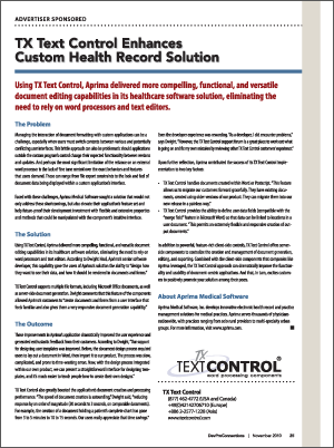 TX Text Control & Aprima Success Story TX Text Control & Aprima Success Story