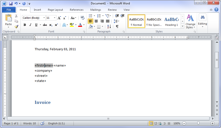 Microsoft Word Mail Merge Template