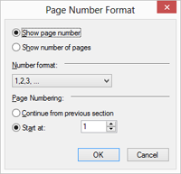 TX Text Control page number dialog TX Text Control page number dialog