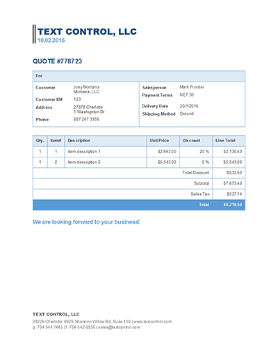 Text Control quote template Text Control quote template